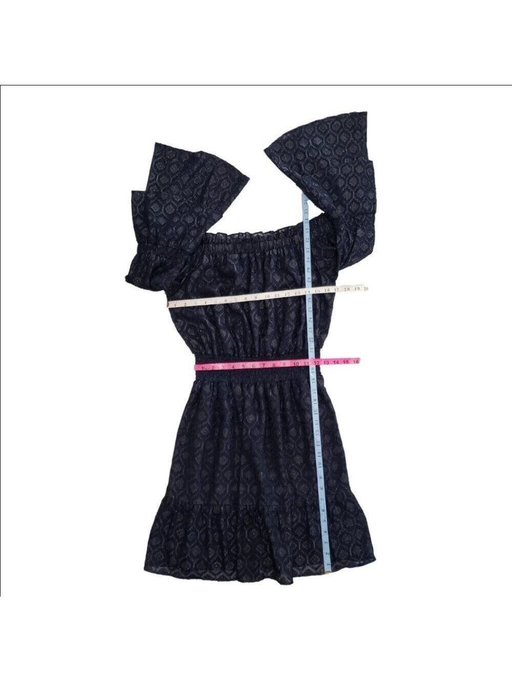 Lucky Brand Women’s Medium Navy Off Shoulder Smocked Waist Boho Dress - Picture 8 of 11